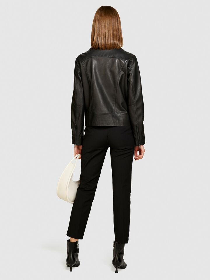 100% leather biker jacket - women's jackets - Black | Sisley image number 3